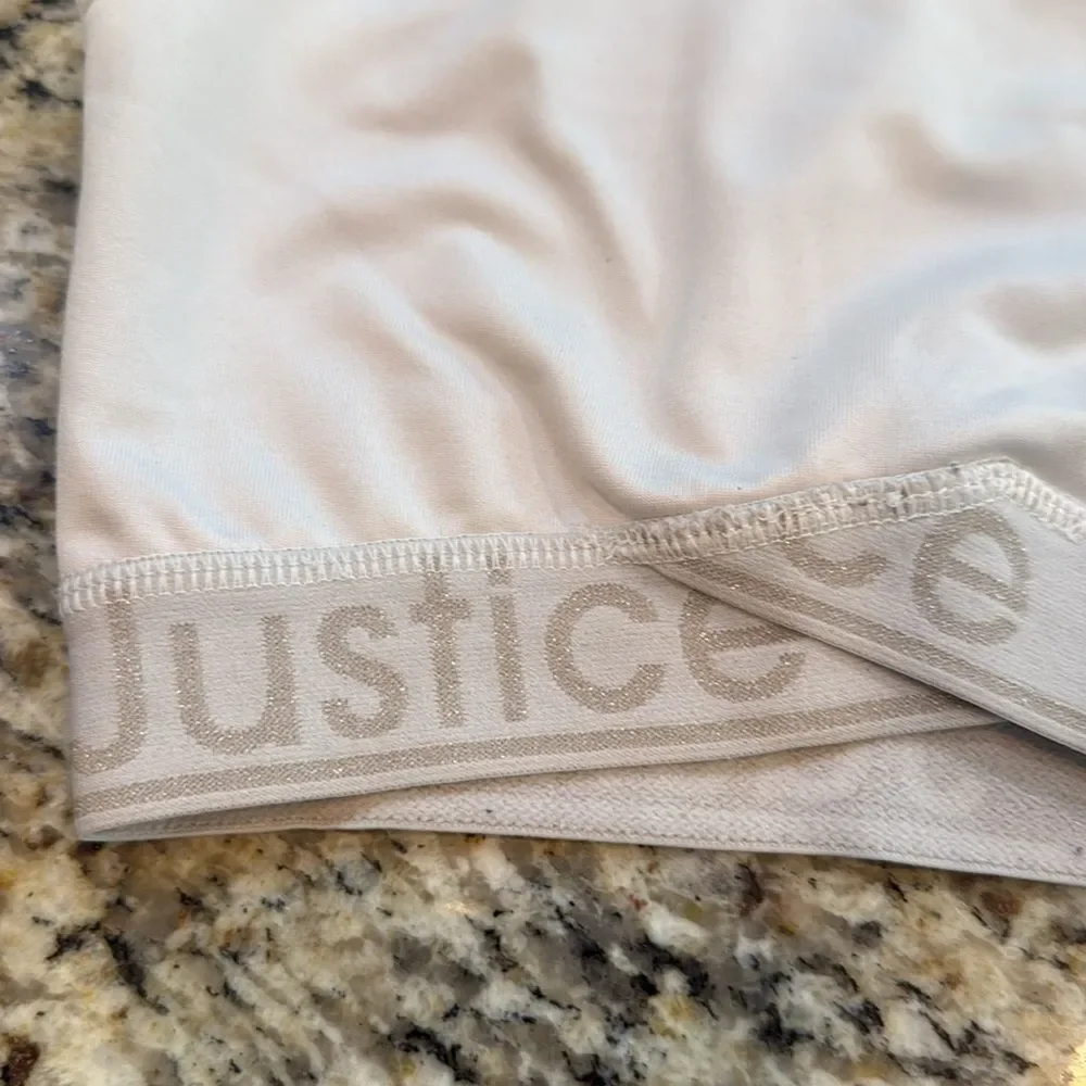 Justice White Tank Top sports bra with Logo Band size 28